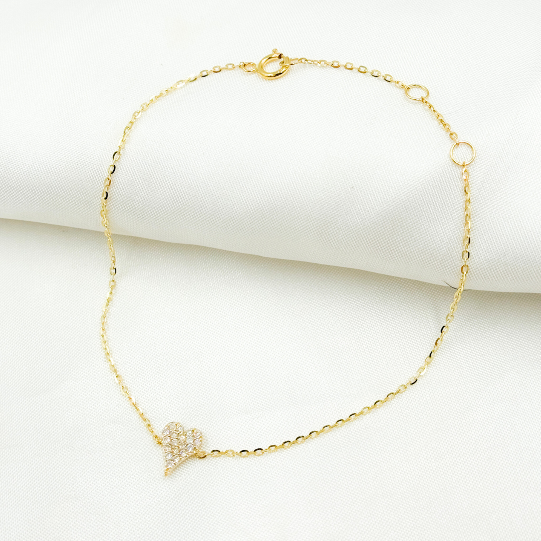 14k Solid Gold Diamond Heart Bracelet. BR401902Y14DI1