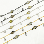 Load image into Gallery viewer, White Moonstone Bezel Set Oval & Pear Shape CZ Dangle Wire Chain. LAB13