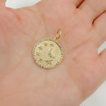 Load image into Gallery viewer, 14k Solid Gold Diamond Circle Moon and Stars Charm. GDP620