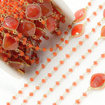 Load image into Gallery viewer, Carnelian Organic Shape Bezel Gold Plated Connected Wire Chain. CAR10