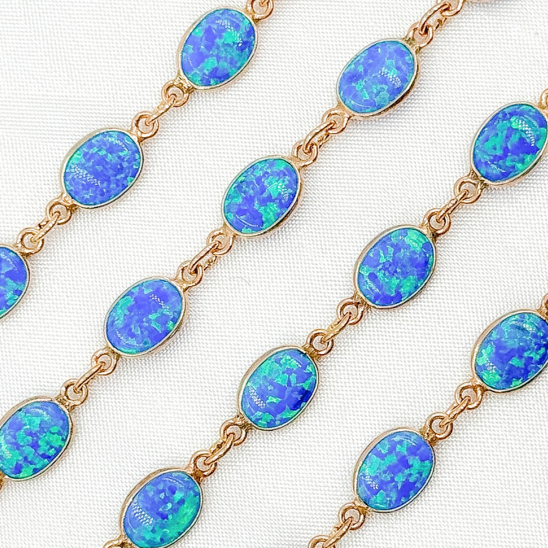 Created Blue Opal Oval Shape Connected Chain. CBO10