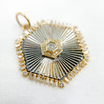 Load image into Gallery viewer, 14K Solid Gold Diamonds and Black Rhodium Sterling Silver Hexagon Charm. KSG60