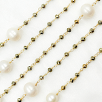Load image into Gallery viewer, Pyrite &amp; Pearl Gold Plated 925 Sterling Silver Wire Chain. PYR65
