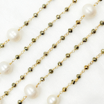 Load image into Gallery viewer, Pyrite & Pearl Gold Plated 925 Sterling Silver Wire Chain. PYR65
