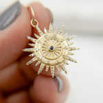 Load image into Gallery viewer, 14k Solid Gold Diamond and Gemstone Sun Charm. GDP542