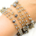 Load image into Gallery viewer, Coated Labradorite Double Gold Plated Connected Wire Chain. CLB75
