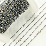 Load image into Gallery viewer, Coated Gray Moonstone & Round CZ Wire Wrap Chain made with Black Rhodium 925 Sterling Silver. CMS55
