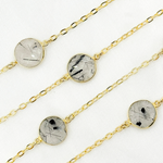 Load image into Gallery viewer, Black Rutile Round Shape Bezel Gold Plated Connected Wire Chain. BRU5