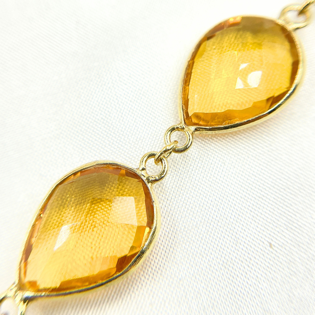 Hydro Quartz Pear Shape Bezel Gold Plated 925 Sterling Silver Wire Chain. HQ4