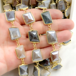Load image into Gallery viewer, Coated Multi Moonstone Organic Shape Bezel Gold Plated Wire Chain. CMS30