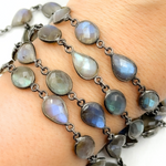 Load image into Gallery viewer, Labradorite Pear & Oval Shape Bezel Oxidized Wire Chain. LAB117