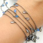 Load image into Gallery viewer, Created Blue Opal & CZ Tear Drop Shape Dangle Chain. CBO7