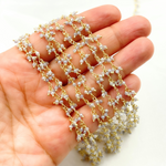 Load image into Gallery viewer, Coated Blue Moonstone Cluster Dangle Gold Plated Wire Chain. CMS96