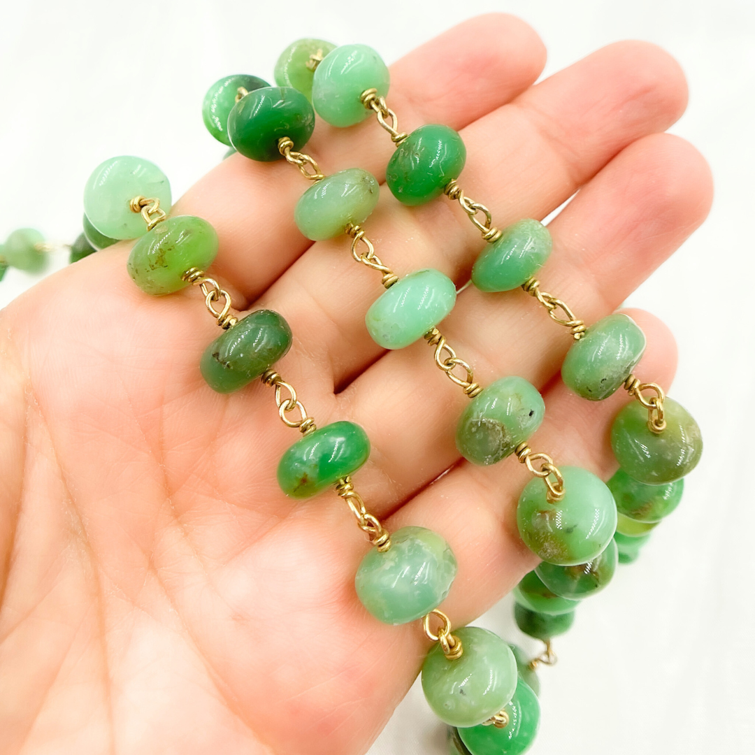Chrysoprase Smooth Rondel Gold Plated Wire Chain. CHR13
