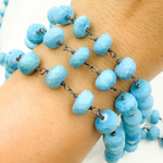 Load image into Gallery viewer, Turquoise Rondel Shape Oxidized Wire Chain. TRQ32