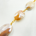 Load image into Gallery viewer, Coated Peach Oval Moonstone Gold Plated Wire Chain. CMS77