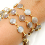 Load image into Gallery viewer, Coated Light Grey Round Shape Bezel Gold Plated Wire Chain. CMS115