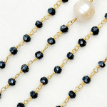 Load image into Gallery viewer, Coated Black Spinel & Pearl Gold Plated Wire Chain. CBS20