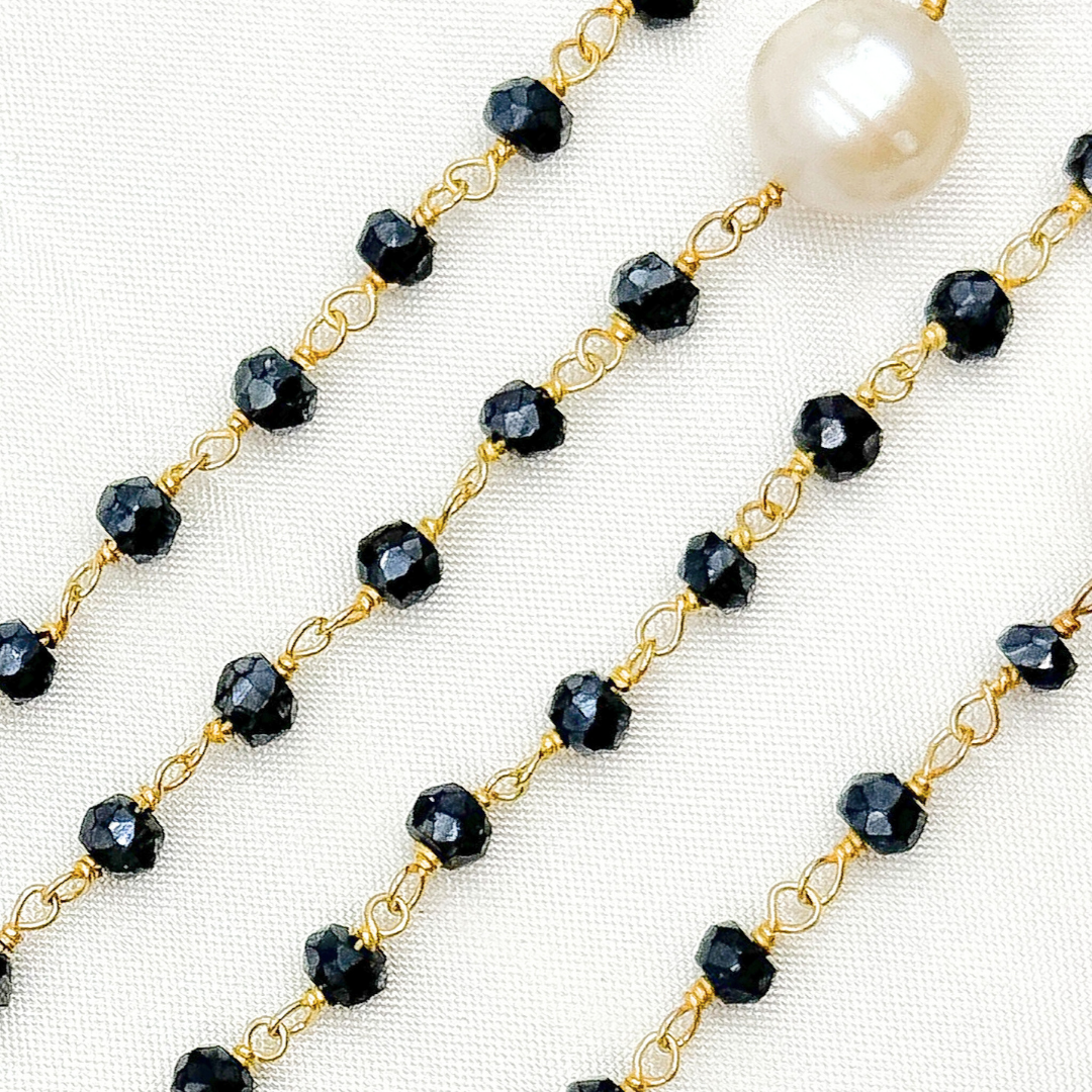 Coated Black Spinel & Pearl Gold Plated Wire Chain. CBS20