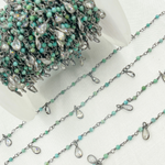 Load image into Gallery viewer, Black Rhodium 925 Sterling Silver Wire Wrap Chain with 2mm Turquoise and CZ. TRQ17
