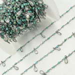 Load image into Gallery viewer, Black Rhodium 925 Sterling Silver Wire Wrap Chain with 2mm Turquoise and CZ. TRQ17