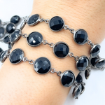 Load image into Gallery viewer, Black Spinel Round Shape Bezel Oxidized Wire Chain. BSP12