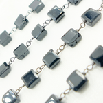 Load image into Gallery viewer, Black Spinel Square Shape Oxidized Wire Chain. BSP47
