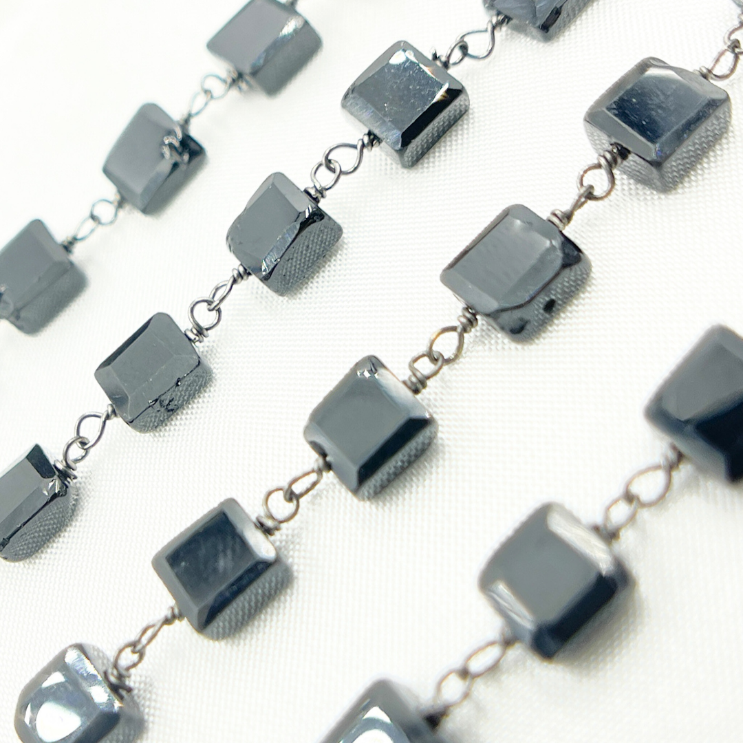 Black Spinel Square Shape Oxidized Wire Chain. BSP47