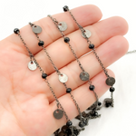Load image into Gallery viewer, Black Spinel & Dangle Disc Oxidized Wire Chain. BSP31