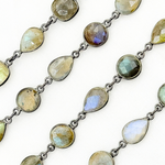 Load image into Gallery viewer, Labradorite Pear & Round Shape Bezel Oxidized Wire Chain. LAB25