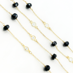 Load image into Gallery viewer, Black Spinel Rondel Shape &amp; White Topaz Gold Plated Connected Wire Chain. BSP28
