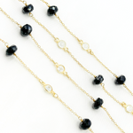 Load image into Gallery viewer, Black Spinel Rondel Shape & White Topaz Gold Plated Connected Wire Chain. BSP28