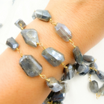 Load image into Gallery viewer, Coated Labradorite Organic Shape Gold Plated Wire Chain. CLB1