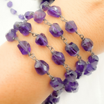 Load image into Gallery viewer, Amethyst Organic Shape Oxidized Wire Chain. AME25
