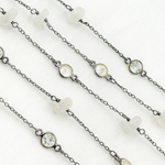 Load image into Gallery viewer, Moonstone Rondel Shape & White Topaz Oxidized Connected Wire Chain. MS32