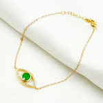Load image into Gallery viewer, 14k Solid Gold Diamond and Emerald Eye Bracelet. BFC60578EM
