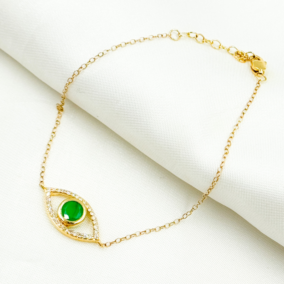 14k Solid Gold Diamond and Emerald Eye Bracelet. BFC60578EM