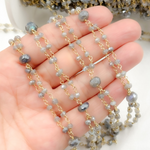 Load image into Gallery viewer, Coated Labradorite Double Gold Plated Connected Wire Chain. CLB75