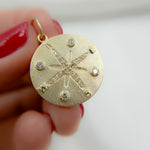 Load image into Gallery viewer, 14k Solid Gold Diamond Medallion Compass Charm. GDP291