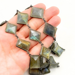 Load image into Gallery viewer, Labradorite Rhomb Shape Bezel Oxidized Wire Chain. LAB20