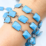 Load image into Gallery viewer, Turquoise Rectangle Shape Bezel Oxidized 925 Sterling Silver Wire Chain.