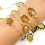 Load image into Gallery viewer, Whisky Quartz Organic Shape Bezel Gold Plated Wire Chain. QTZ4