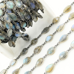 Load image into Gallery viewer, Labradorite Pear & Oval Shape Bezel Oxidized Wire Chain. LAB117