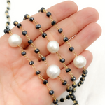 Load image into Gallery viewer, Coated Black Spinel & Pearl Gold Plated Wire Chain.