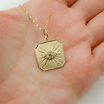 Load image into Gallery viewer, 14K Solid Gold Square Evil Eye Pendant with Diamonds and Emerald. GDP299