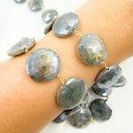 Load image into Gallery viewer, Coated Labradorite Coin Shape Gold Plated Wire Chain. CLB35