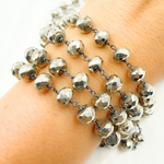Load image into Gallery viewer, Steel Pyrite Faceted Rondel Oxidized Wire Chain. PYR39