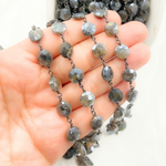 Load image into Gallery viewer, Coated Labradorite Coin Shape Oxidized Wire Chain. CLB56