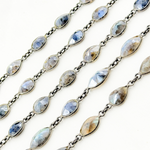 Load image into Gallery viewer, Coated Labradorite Cut Pear Shape Bezel Oxidized Wire Chain. CLB12