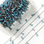 Load image into Gallery viewer, Blue Cubic Zirconia Pear Shape Dangle Chain. CZ68